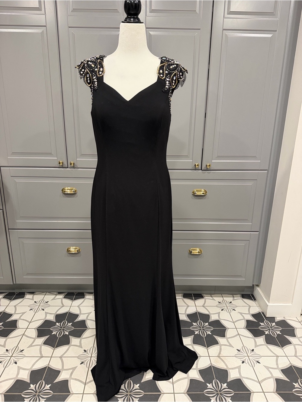 Elegant Black Beaded Shoulder Gown